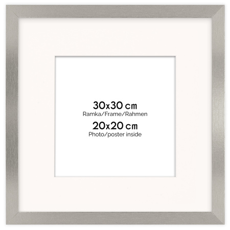Ramka srebrna HEN PASS S z passe-partout – rozmiar 30x30 cm (okienko 20x20 cm)