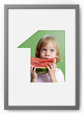 Ramka CYFERKA "1" Szara. Ramka z passe partout o rozmiarze 21x30 cm