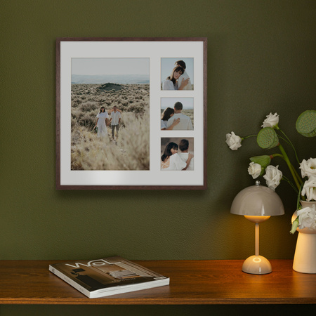 Foto Galeria 40x40 cm kolor brązowy - ramka z passe partout na 4 zdjęcia 21x30 cm i 9x9 cm