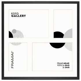 Foto Galeria 40x40 cm kolor czarny - ramka z passe partout na 4 zdjęcia 10x15 cm i 15x21 cm