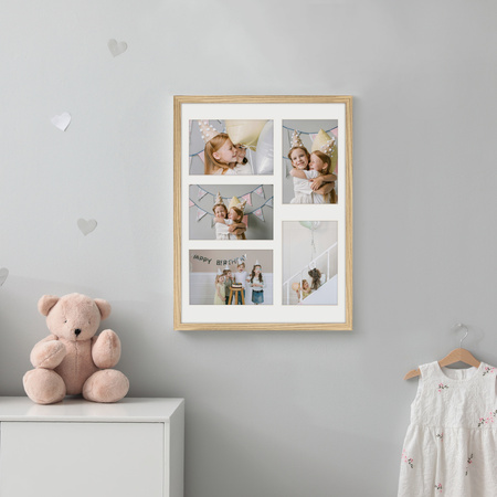 Foto Galeria 30x40 cm kolor dębowy - ramka z passe partout na 5 zdjęcia 10x15 cm