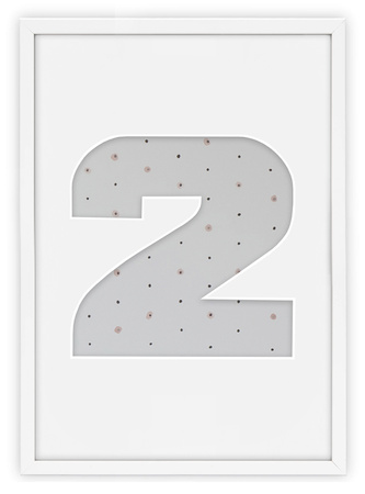Ramka CYFERKA "2" Biała. Ramka z passe partout o rozmiarze 21x30 cm