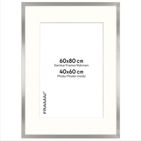 Ramka srebrna HEN PASS S z passe-partout – rozmiar 60x80 cm (okienko 50x70 cm)