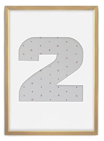 Ramka CYFERKA "2" Naturalne Drewno. Ramka z passe partout o rozmiarze 21x30 cm