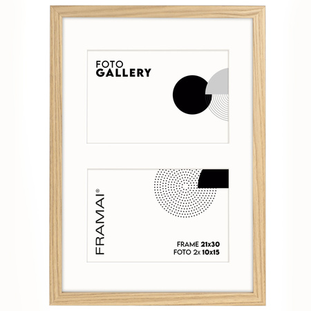 Foto Galeria w kolorze dębowym 21x30 cm - ramka z passe partout na 2 zdjęcia 10x15 cm