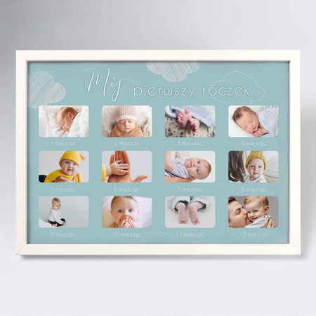 Ramka na zdjęcia kalendarz MÓJ PIERWSZY ROCZEK - CHŁOPIEC. Ramka z passe partout o rozmiarze 21x30 cm
