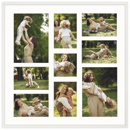 Foto Galeria 50x50 cm - ramka z passe partout na 9 zdjęć 10x15 cm 15x21 cm 10x10 cm biała