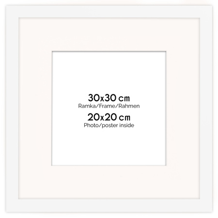 Ramka biała HEN PASS 1 z passe-partout – rozmiar 30x30 cm (okienko 20x20 cm)