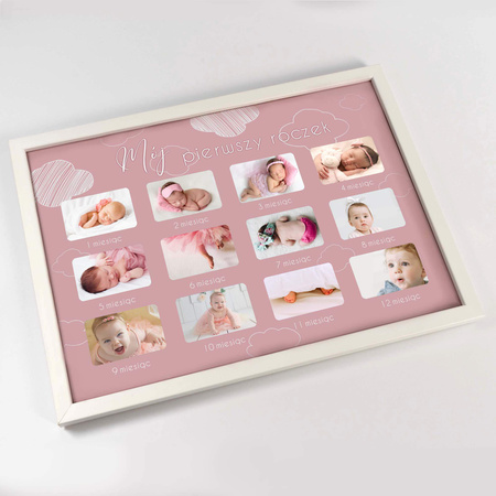 Ramka na zdjęcia MÓJ PIERWSZY ROCZEK - DZIEWCZYNKA. Ramka z passe partout o rozmiarze 21x30 cm