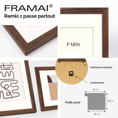 Ramka brązowa HEN PASS 4 z passe-partout – rozmiar 50x70 cm (okienko 40x60 cm)