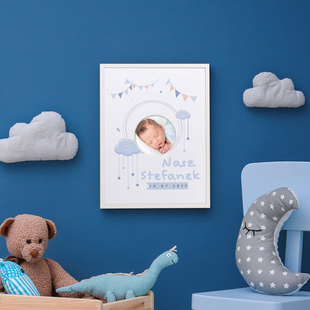 Personalizowana Ramka dla Dzieci - Biała Drewniana Ramka z passe partout o rozmiarze 30x40 cm