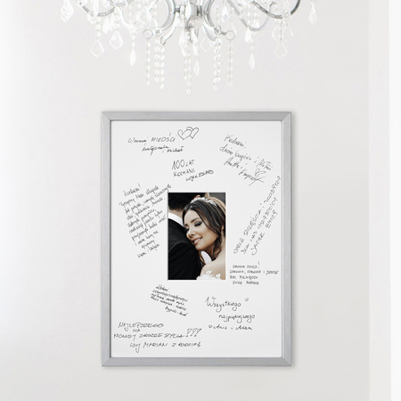 Srebrna ramka na weselną pamiątkę z passe partout 30x40 cm