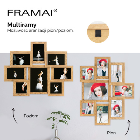 Multirama na 8 zdjęć MULTI HEN 01 ramka na zdjęcia w kolorze dębowym