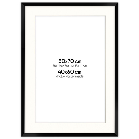 Ramka czarna HEN PASS 2 z passe-partout – rozmiar 50x70 cm (40x60 cm)