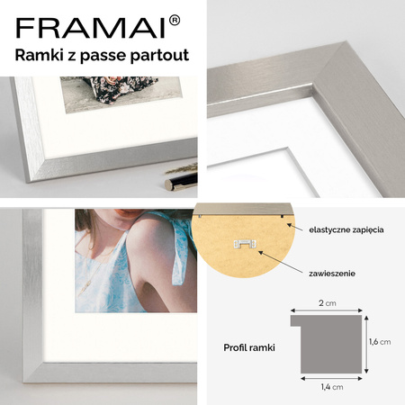 Ramka srebrna HEN PASS S z passe-partout – rozmiar 30x30 cm (okienko 20x20 cm)