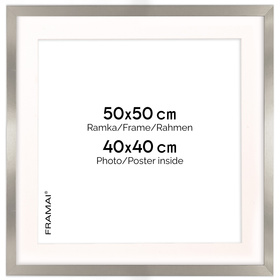 Ramka srebrna HEN PASS S z passe-partout – rozmiar 50x50 cm (okienko 40x40 cm)