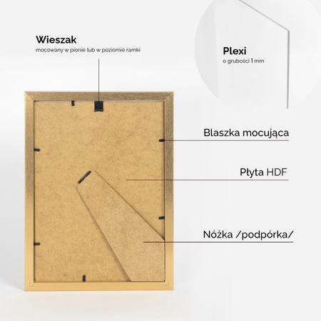 Ramka złota HEN PASS Z z passe-partout – rozmiar 21x29,7 cm (okienko 15x21 cm)