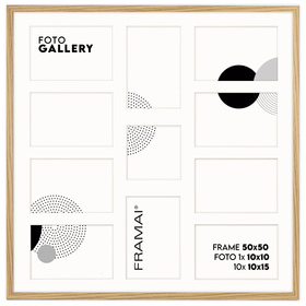 Foto Galeria 50x50 cm - ramka z passe partout na 11 zdjęć 10x15 cm i 10x10 cm kolor dębowy
