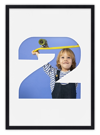 Ramka CYFERKA "2" Czarna. Ramka z passe partout o rozmiarze 21x30 cm