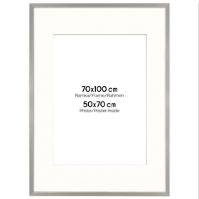 Ramka srebrna HEN PASS S z passe-partout – rozmiar 70x100 cm (okienko 50x70 cm)