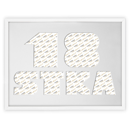 Ramka na 18-ste urodziny w kolorze białym. Ramka z passe partout o rozmiarze 30x40 cm