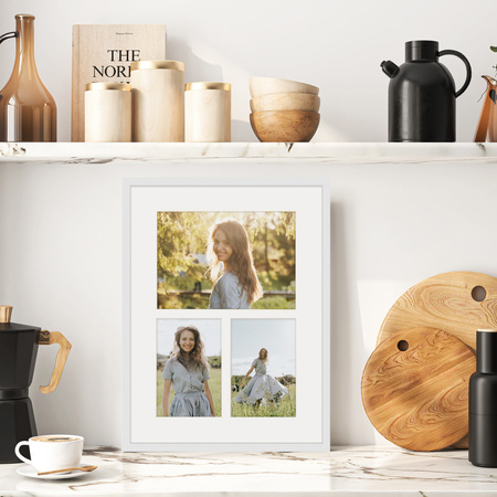 Foto Galeria 30x40 cm biała - ramka z passe partout na 3 zdjęcia 10x15 cm 15x21 cm