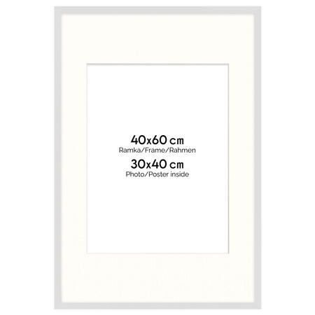 Ramka biała HEN PASS 1 z passe-partout – rozmiar 40X60 cm (okienko 30x40 cm)