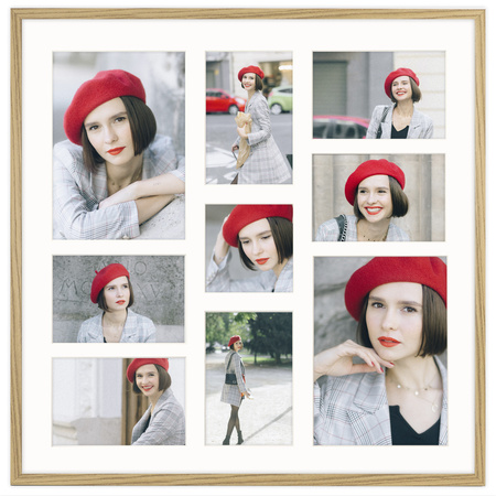 Foto Galeria 50x50 cm - ramka z passe partout na 9 zdjęć 10x15 cm 15x21 cm 10x10 cm kolor dębowy