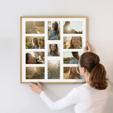 Foto Galeria 50x50 cm - ramka z passe partout na 11 zdjęć 10x15 cm i 10x10 cm kolor dębowy