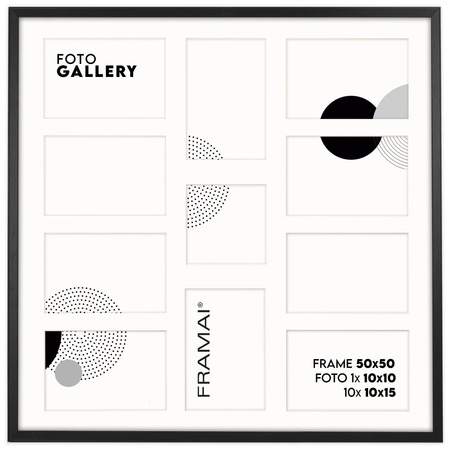 Foto Galeria 50x50 cm - ramka z passe partout na 11 zdjęć 10x15 cm i 10x10 cm kolor czarny