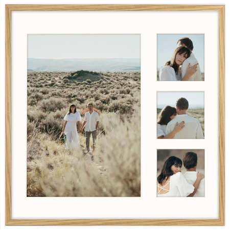 Foto Galeria 40x40 cm kolor dębowy - ramka z passe partout na 4 zdjęcia 21x30 cm i 9x9 cm