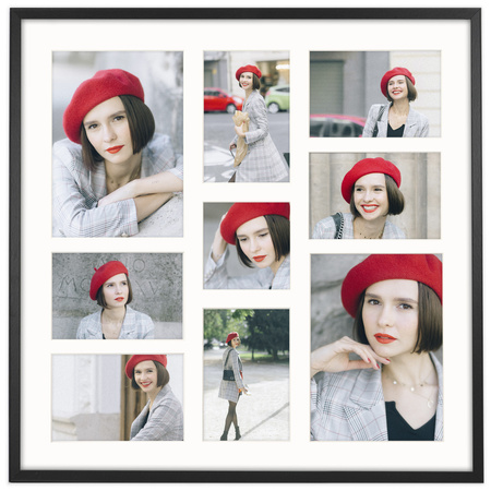 Foto Galeria 50x50 cm - ramka z passe partout na 9 zdjęć 10x15 cm 15x21 cm 10x10 cm czarna