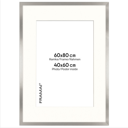 Ramka srebrna HEN PASS S z passe-partout – rozmiar 60x80 cm (okienko 50x70 cm)