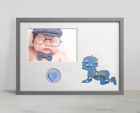 Ramka na zdjęcia do pokoju dziecięcego szare. Ramka z passe partout o rozmiarze 21x30 cm