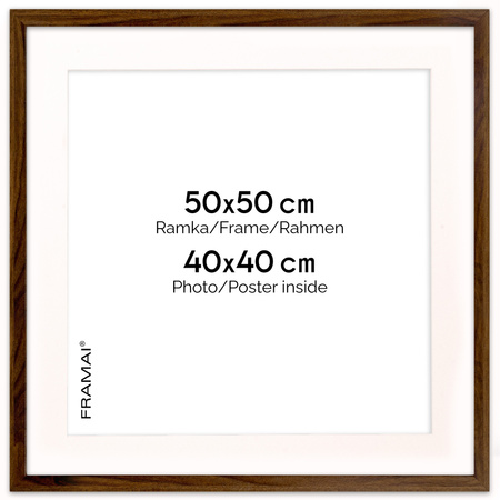 Ramka brązowa HEN PASS 4 z passe-partout – rozmiar 50X50 cm (okienko 40x40 cm)