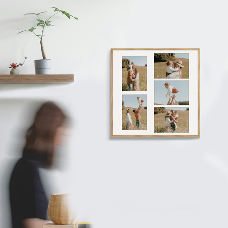 Foto Galeria 50x50 cm - ramka z passe partout na 5 zdjęć 15x21 cm kolor dębowy