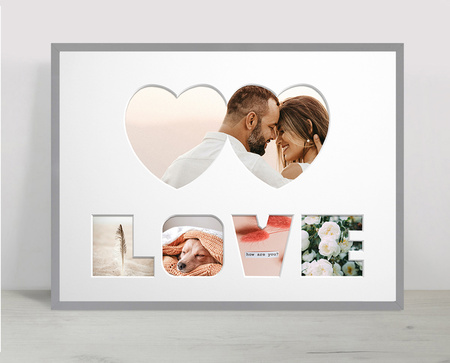 Ramka na zdjęcia LOVE - SZARE. Ramka z passe partout o rozmiarze 30x40 cm