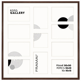 Foto Galeria 50x50 cm - ramka z passe partout na 11 zdjęć 10x15 cm i 10x10 cm kolor brązowy