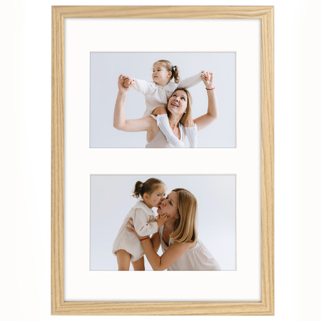 Foto Galeria w kolorze dębowym 21x30 cm - ramka z passe partout na 2 zdjęcia 10x15 cm