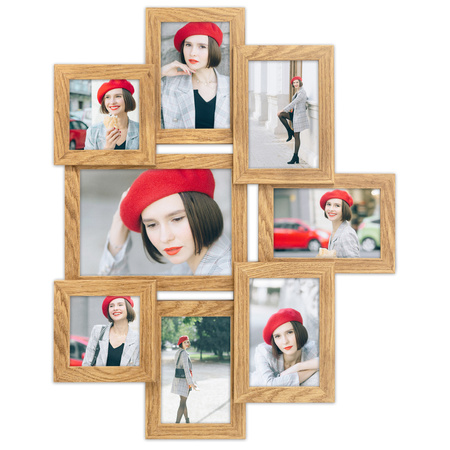 Multirama na 8 zdjęć MULTI HEN 01 ramka na zdjęcia w kolorze dębowym
