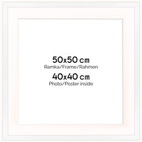 Ramka biała HEN PASS 1 z passe-partout – rozmiar 50X50 cm (okienko 40x40 cm)