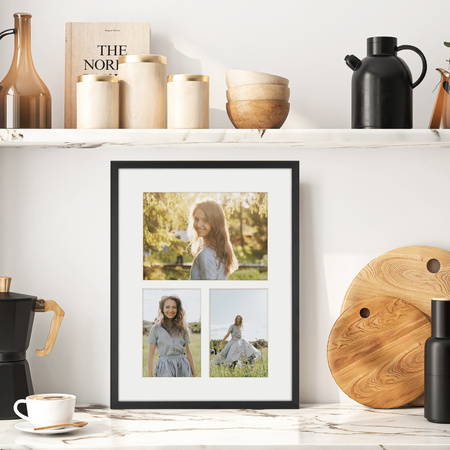 Foto Galeria 30x40 cm czarna - ramka z passe partout na 3 zdjęcia 10x15 cm 15x21 cm