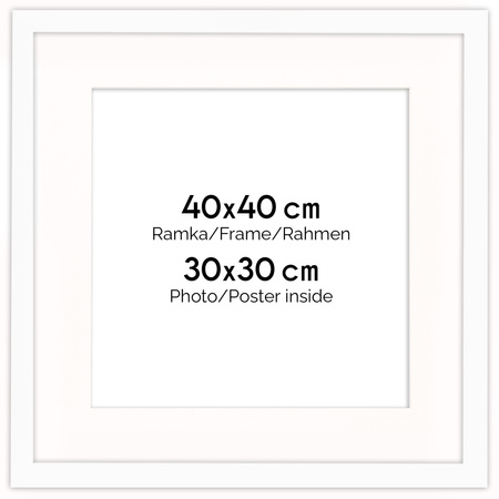 Ramka biała HEN PASS 1 z passe-partout – rozmiar 40x40 cm (okienko 30x30 cm)