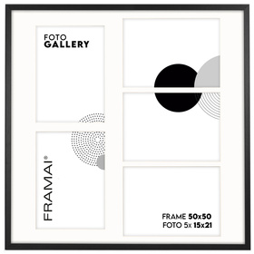Foto Galeria 50x50 cm - ramka z passe partout na 5 zdjęć 15x21 cm czarna