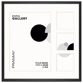 Foto Galeria 40x40 cm kolor czarny - ramka z passe partout na 4 zdjęcia 21x30 cm i 9x9 cm
