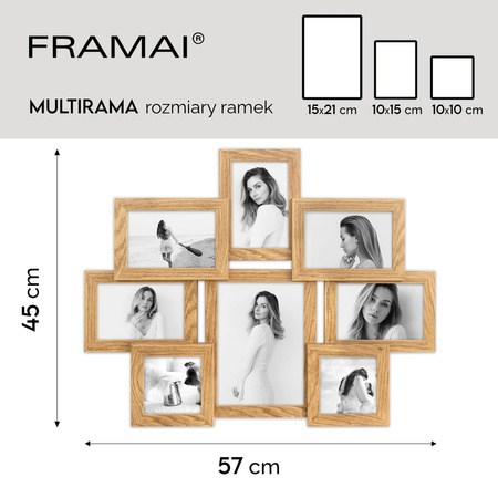Multirama na 8 zdjęć MULTI HEN 01 ramka na zdjęcia w kolorze dębowym