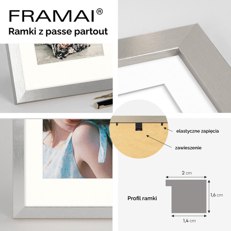 Ramka srebrna HEN PASS S z passe-partout – rozmiar 21x29,7 cm (okienko 15x21 cm)