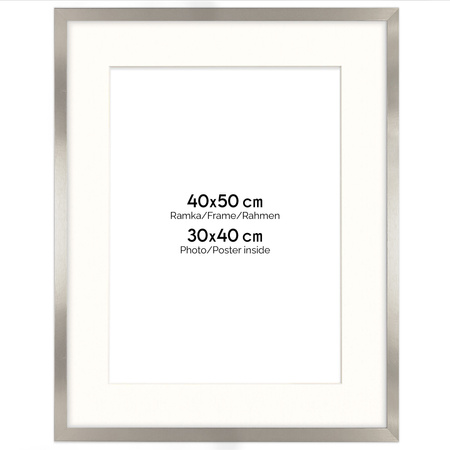 Ramka srebrna HEN PASS S z passe-partout – rozmiar 40x50 cm (okienko 30x40 cm)