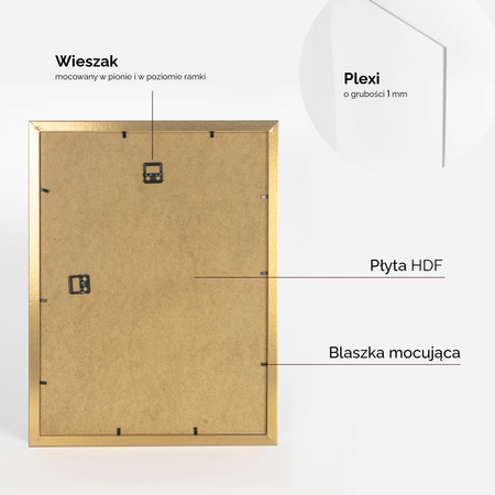 Ramka HEN 30x40 cm, złota z passe-partout 21×30 cm