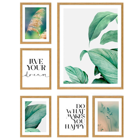 Zestaw plakatów Green Start w ramkach w kolorze naturalnego drewna
